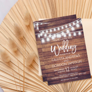 Rustic Wood Mason Burk String Ljus Bröllop Inbjudningar