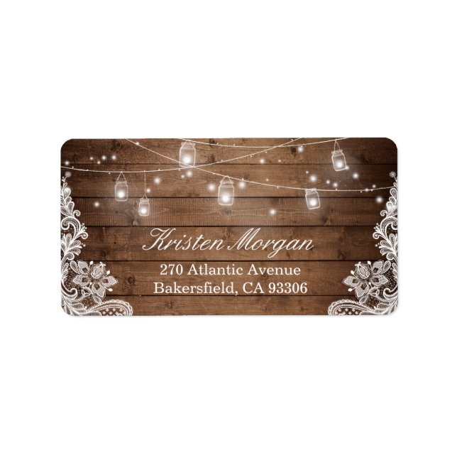 Rustic Wood Mason Burk String Ljus Snöre Adressetikett (Framsidan)