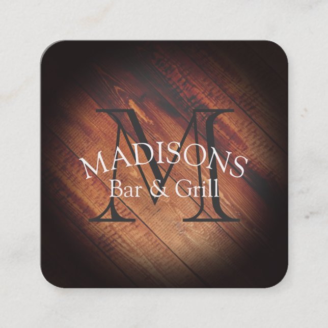 Rustic Wood med Monogram Fyrkantigt Visitkort (Framsida)