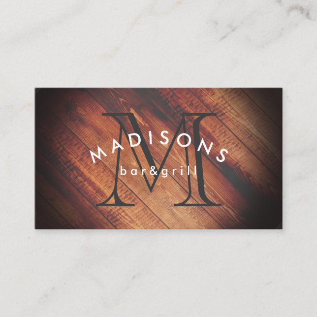 Rustic Wood med Monogram Visitkort (Framsida)
