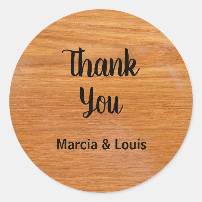 Rustic Wood med Namn Runt Klistermärke (Framsida)