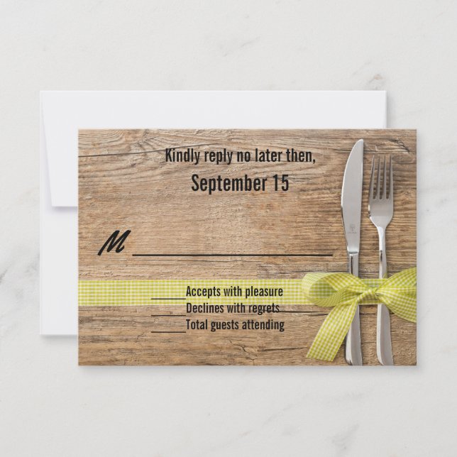 Rustic Wood med Silverware Bröllop OSA Card Kort (Framsida)