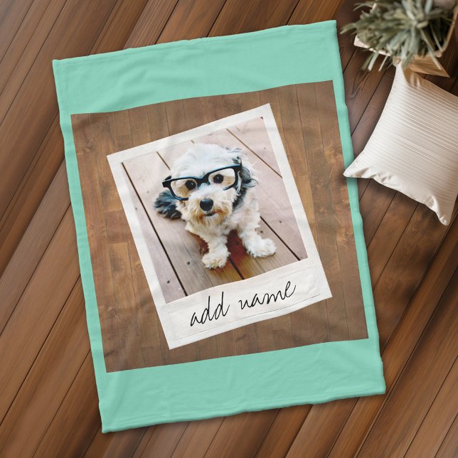 Rustic Wood med Square Photo Ram Fleecefilt (Personalized fleece blanket with a photo and a monogram)