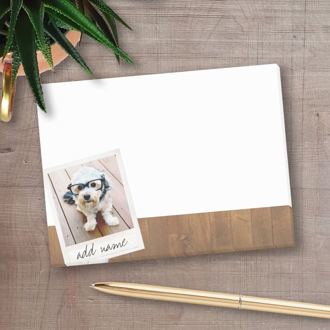 Rustic Wood med Square Photo Ram Post-it Block (Personalized Post-it notes - add your name and other text)