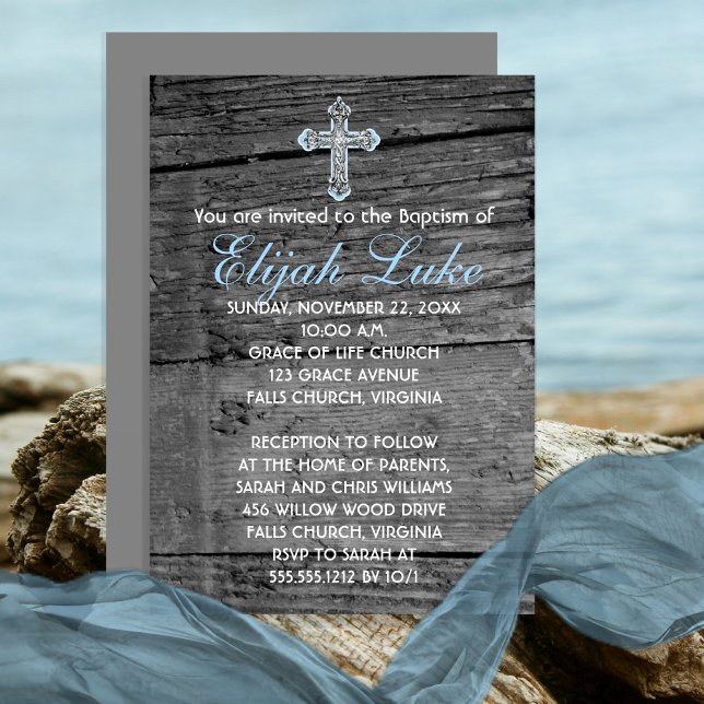 Rustic Wood med Vintage Kor Baptism Inbjudningar (Skapare uppladdad)