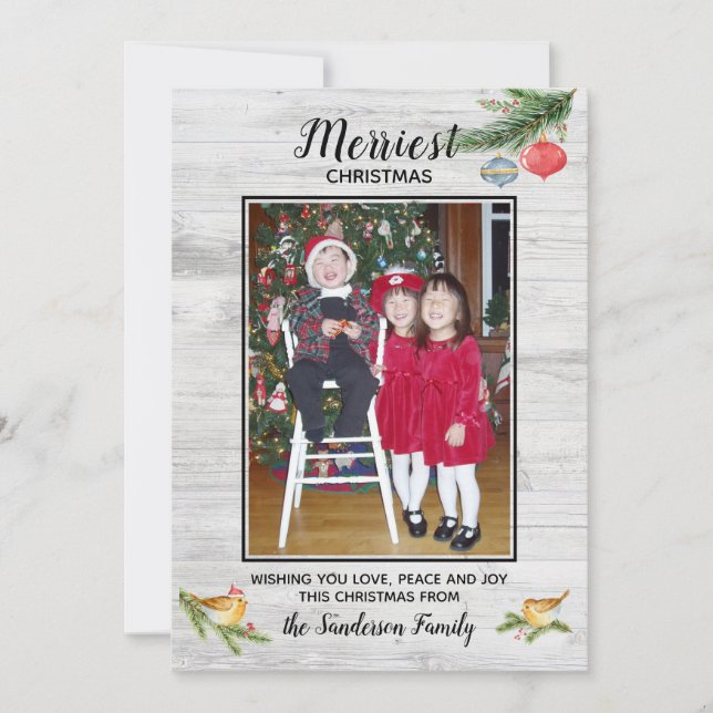 Rustic Wood Merriest jul Nature Photo (Framsida)