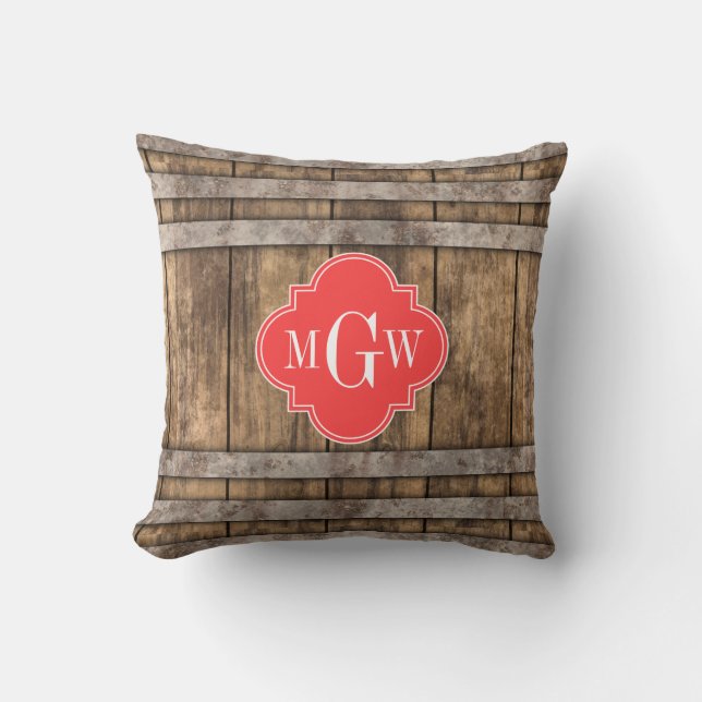 Rustic Wood Metall Band Coral Quatrefoil 3 Monogra Kudde (Framsida)