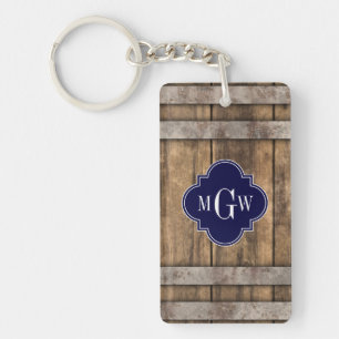 Rustic Wood Metall Band Navy Quatrefoil 3 Monogram