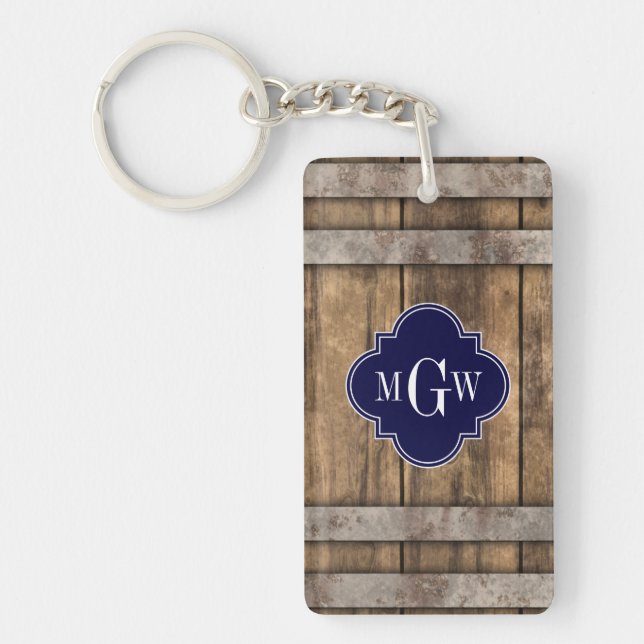 Rustic Wood Metall Band Navy Quatrefoil 3 Monogram (Framsidan)