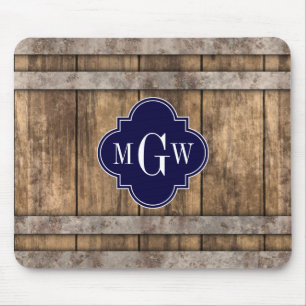 Rustic Wood Metall Band Navy Quatrefoil 3 Monogram Musmatta