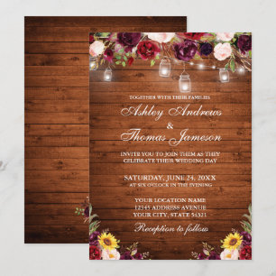 Rustic Wood Mixed Blommigt Burk Ljus Bröllop Inbjudningar