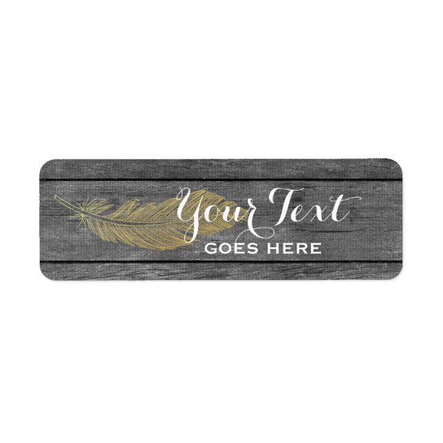 Rustic Wood & Modern Guld Feather Bohemian Chic Returadress Etikett (Framsidan)