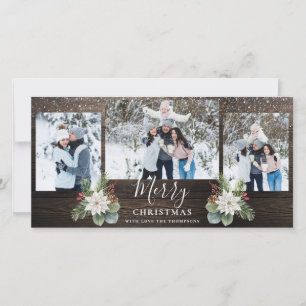 Rustic Wood Modern Script God jul 3-foton Julkort