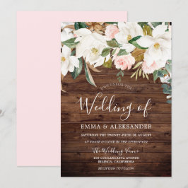 Rustic Wood Modern  & White Flowers Bröllop Inbjudningar