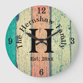 Rustic Wood Monogram-familjen Stor Klocka