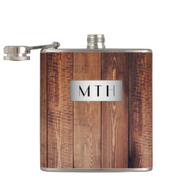 Rustic Wood Monogram Hip-kolv Fickplunta