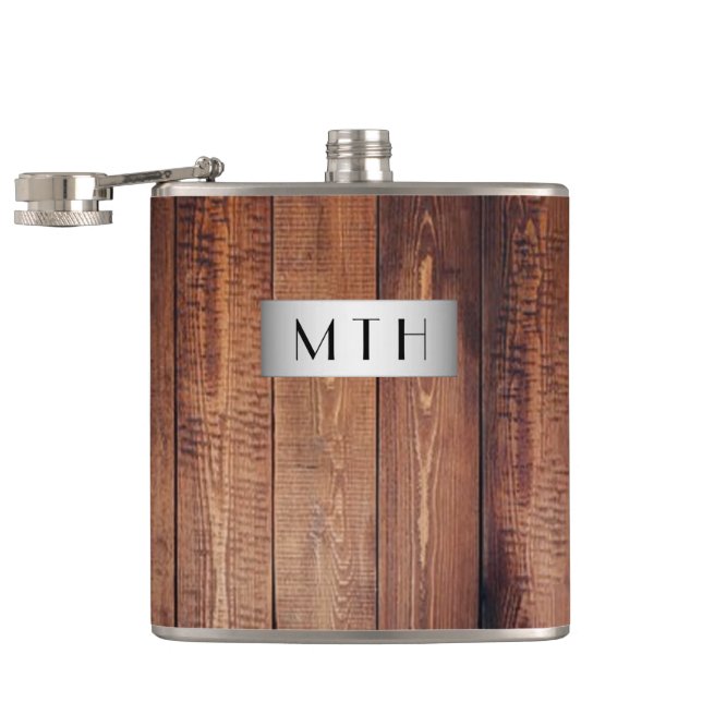 Rustic Wood Monogram Hip-kolv Fickplunta (Öppnad)