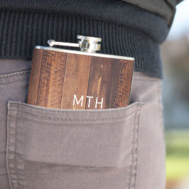 Rustic Wood Monogram Hip-kolv Fickplunta