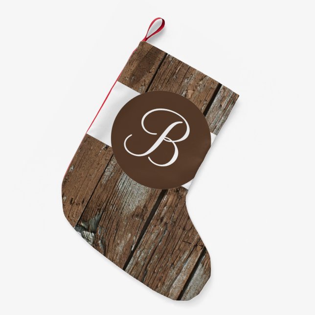 Rustic wood monogram julstrumpor (Framsidan (Hängande))