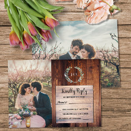 Rustic wood monogram photo Wedding budget RSVP Tilläggskort