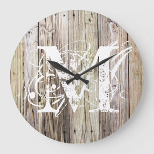 Rustic Wood Monogrammed Clock Stor Klocka