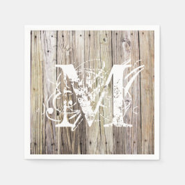 Rustic Wood Monogrammed Cocktail Napkins Pappersservett