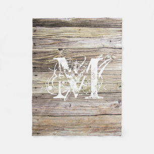 Rustic Wood Monogrammed Fleecefilt