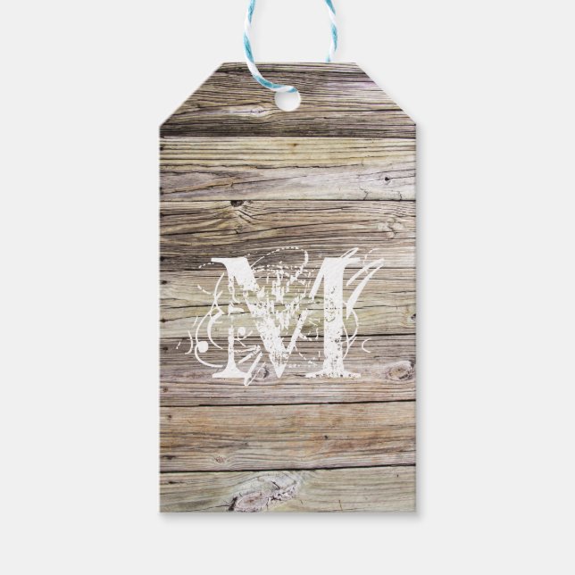 Rustic Wood Monogrammed Gift Märkres Presentetikett (Framsidan)