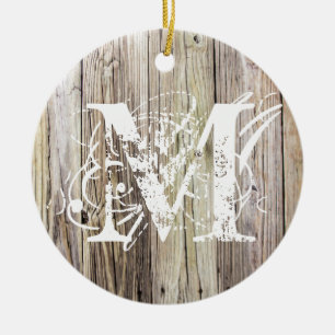 Rustic Wood Monogrammed jul Ornament