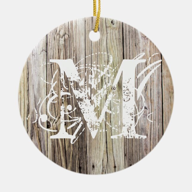 Rustic Wood Monogrammed jul Ornament (Framsidan)