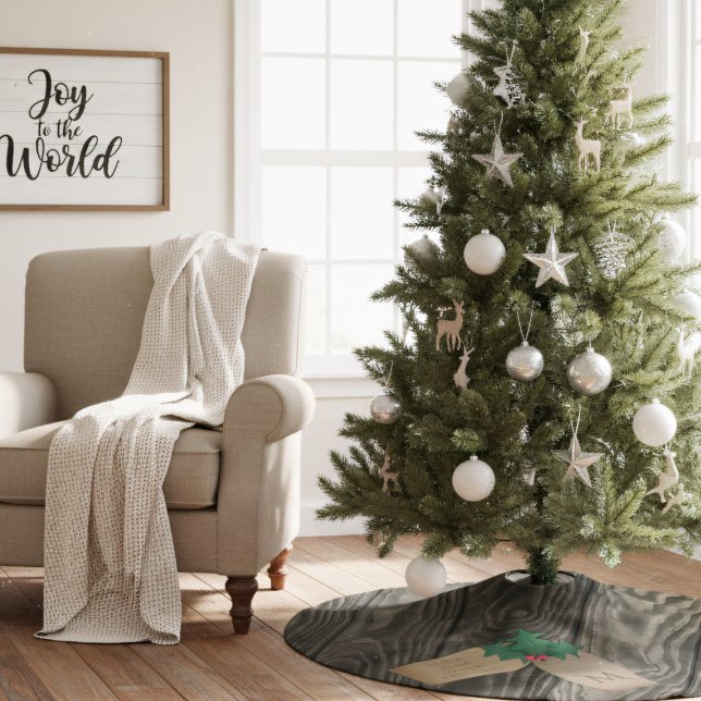 Rustic Wood Monogrammed Julgran Skirt Julgransmatta Borstad Polyester (Add your family name and initial to this rustic wood look tree skirt)