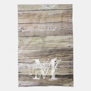 Rustic Wood Monogrammed Kitchen Towel Kökshandduk