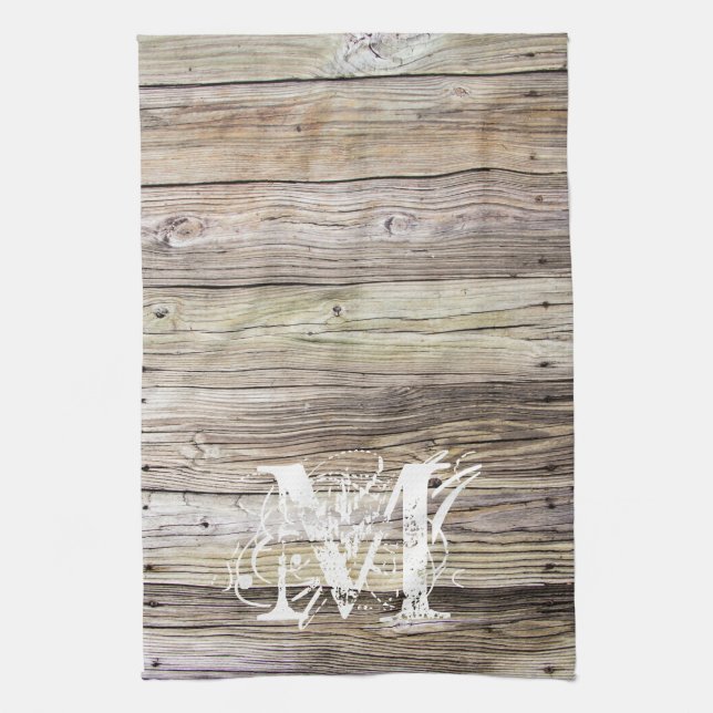 Rustic Wood Monogrammed Kitchen Towel Kökshandduk (Vertikal)