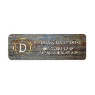 Rustic Wood Monogrammed   LAND WESTERNA BRÖLLOP Returadress Etikett