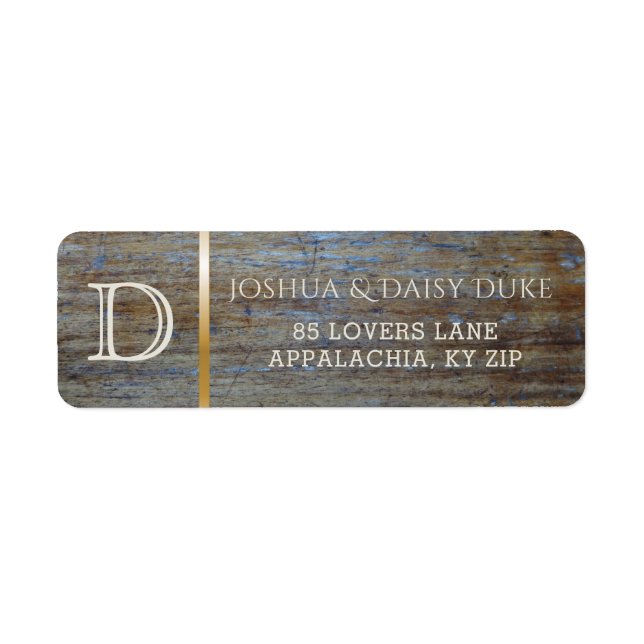 Rustic Wood Monogrammed | Landsbyggsbröllop tema Returadress Etikett (Framsidan)