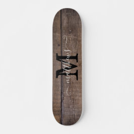 Rustic Wood Mönster Monogram Script Namn Mini Skateboard Bräda 18,5 Cm