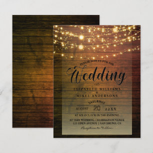 Rustic Wood Mörk Ljus String bröllop Inv Inbjudningar