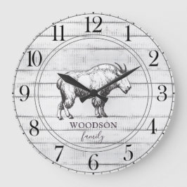 Rustic Wood Mountain Goat Family Namn Large Clock Stor Klocka