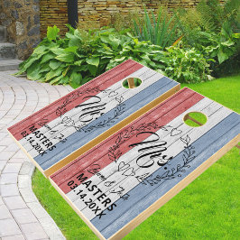 Rustic Wood Mr. och Mrs Par Red White and Blue