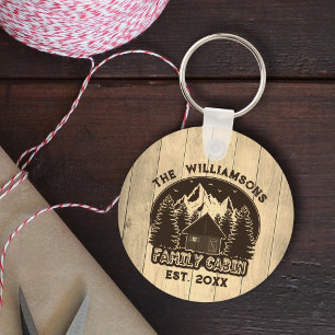 Rustic Wood Nature Family Cabin Brown Namn Reunion Nyckelring
