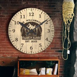 Rustic Wood Nature Family Cabin Brown Namn Reunion Rund Klocka