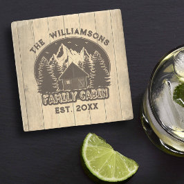 Rustic Wood Nature Family Cabin Brown Namn Reunion Stenunderlägg