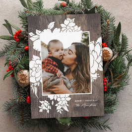 Rustic Wood | Naturlig | Blommigt Fotojul jul Julkort