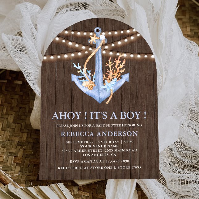 Rustic Wood Nautical Anchor Arch Baby Shower Inbjudningar (Skapare uppladdad)