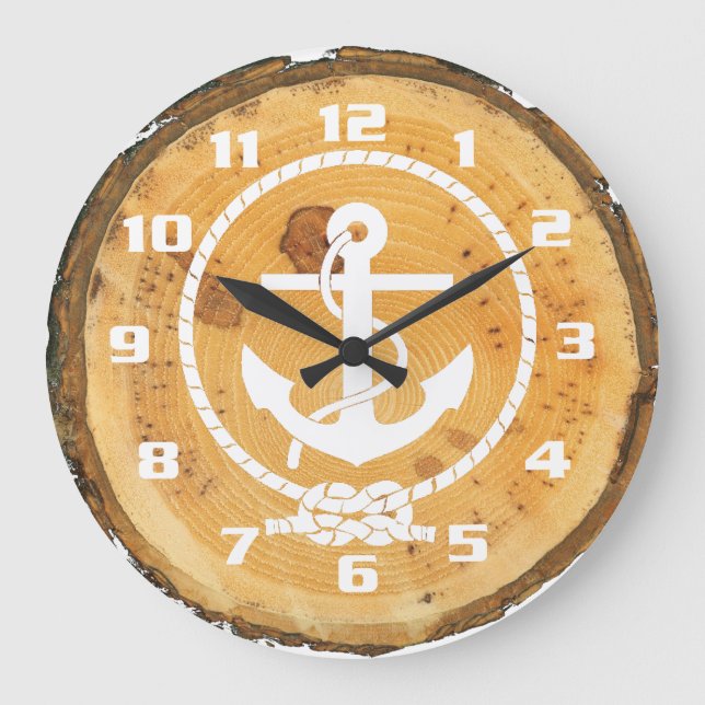 Rustic wood Nautical Anchor Stor Klocka (Framsida)