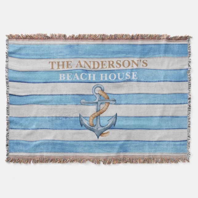 Rustic Wood Nautical Rand Family Beach House Filt (Framsidan)