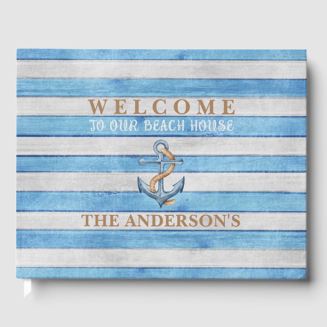 Rustic Wood Nautical Rand Family Beach House Gästböcker (Framsida)