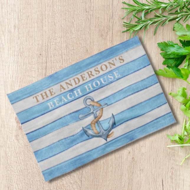 Rustic Wood Nautical Rand Family Beach House Kökshandduk (Skapare uppladdad)