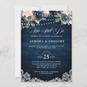 Rustic Wood Navy Blommigt Mason Burk Bröllop Inbjudningar