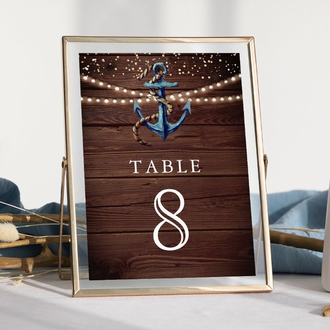 Rustic Wood Navy Blue Anchor Nautical Bröllop Bordsnummer (Skapare uppladdad)
